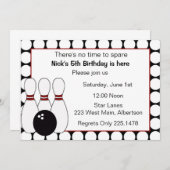 ボウリングの誕生日パーティー招待状 赤と黒 招待状 (正面/裏面)