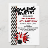 ボウリングの誕生日パーティー カスタム招待状 招待状 (正面/裏面)