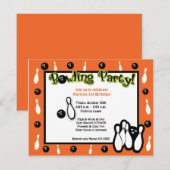 ボウリングの誕生日パーティー ボール オレンジ 招待状 (正面/裏面)