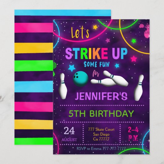 ボウリングの誕生日招待状 招待状 (正面/裏面)