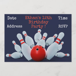 ボウリングの10代の少年の誕生日パーティー 招待状