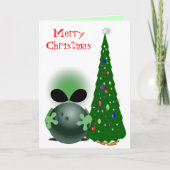 ボウリングをする人、クリケットの投手のクリスマス シーズンカード (正面)