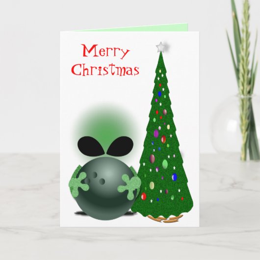 ボウリングをする人、クリケットの投手のクリスマス シーズンカード (正面)