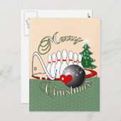 ボウリングをする人、クリケットの投手/ボーリングをするメリークリスマス シーズンポストカード (正面/裏面)