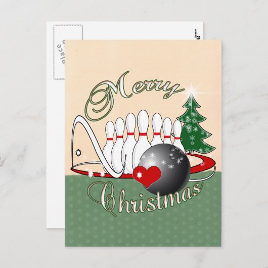 ボウリングをする人、クリケットの投手/ボーリングをするメリークリスマス シーズンポストカード (正面/裏面)