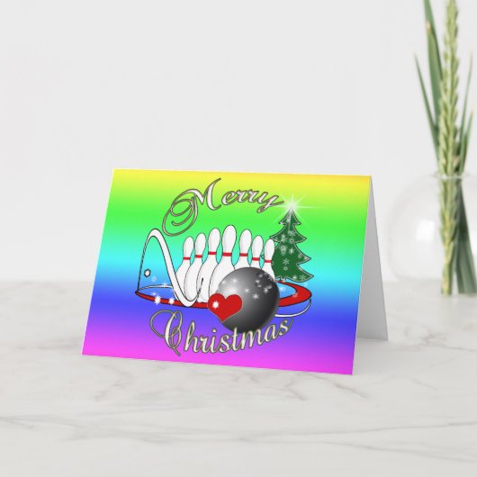 ボウリングをする人、 クリケットの投手/ボーリングメリークリスマス シーズンカード (正面)