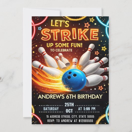 ボウリングキッズの誕生日パーティー 招待状 (正面)