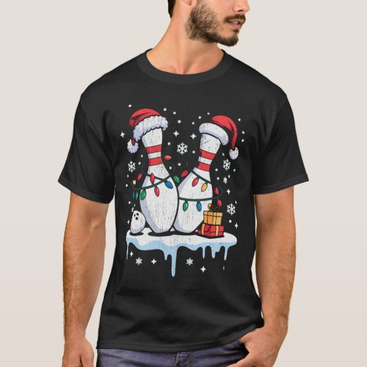 ボウリングサンタ帽子 楽しいクリスマス 長袖 Tシャツ (正面)