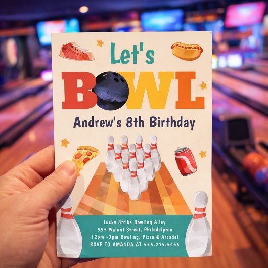 ボウリングバースデーパーティーの招待状 Let's Bowl 招待状