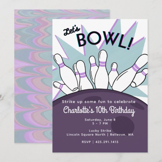 ボウリングバースデー招待状 招待状 (正面/裏面)