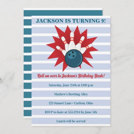 ボウリングバースデー 招待状 (正面/裏面)