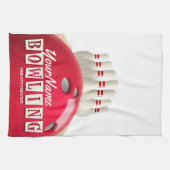 ボウリングパーソナライズされたボールレーンズピンレトロリーグ キッチンタオル (横)