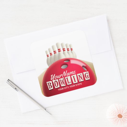 ボウリングパーソナライズされたボールレーンズピンレトロリーグ スクエアシール (封筒)