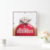ボウリングパーソナライズされたボールレーンズピンレトロリーグ スクエア壁時計 (ホーム)