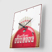 ボウリングパーソナライズされたボールレーンズピンレトロリーグ スクエア壁時計 (傾斜)