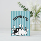 ボウリングパーティーお礼 青いストライプ ポストカード (スタンド正面)