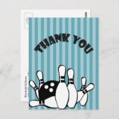 ボウリングパーティーお礼 青いストライプ ポストカード (正面/裏面)