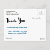 ボウリングパーティーお礼 青いストライプ ポストカード (裏面)