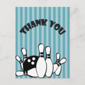 ボウリングパーティーお礼 青いストライプ ポストカード (正面)