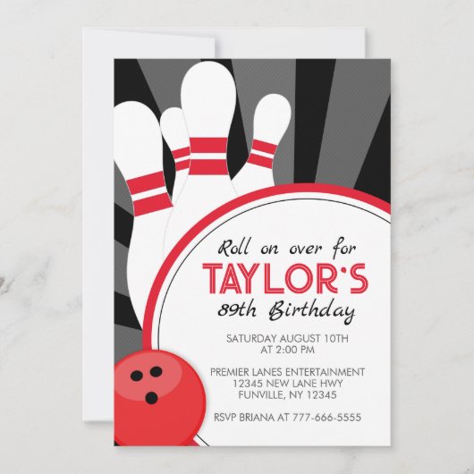 ボウリングパーティーの招待状を転がして 招待状 (正面)