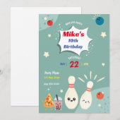ボウリングパーティーの誕生日招待状 招待状 (正面/裏面)