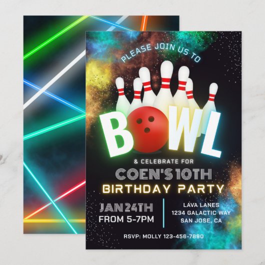 ボウリングパーティー招待状 | ボウリングの招待状 招待状 (正面/裏面)