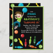 ボウリングパーティー招待 ハッピーバースデー少年招待 招待状 (正面/裏面)