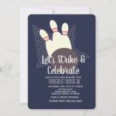 ボウリングパーティー ストライクと誕生日祝い 招待状 (正面)