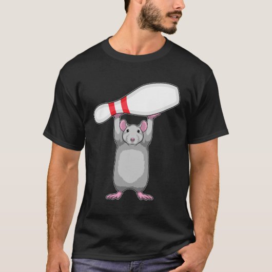 ボウリングピンを持つネズミ Tシャツ (正面)