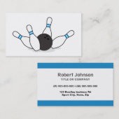 ボウリングボールがピンを倒す – 青 名刺 (正面/裏面)