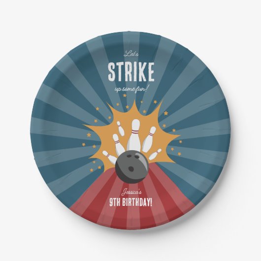 ボウリングボールが何らかのおもしろい子供の誕生日を打つ ペーパープレート (正面)