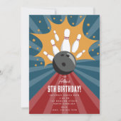 ボウリングボールが何らかのおもしろい子供の誕生日を打つ 招待状 (正面)