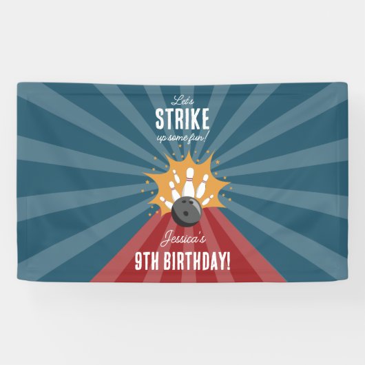 ボウリングボールが何らかのおもしろい子供の誕生日を打つ 横断幕 (横)