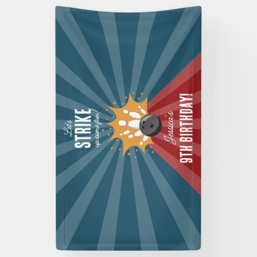 ボウリングボールが何らかのおもしろい子供の誕生日を打つ 横断幕 (縦)