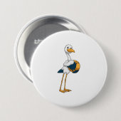 ボウリングボールでボーリングにコウノトリ 缶バッジ (正面&裏面)