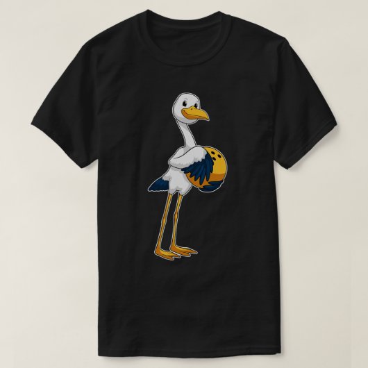 ボウリングボールでボーリングにコウノトリ Tシャツ (デザイン正面)