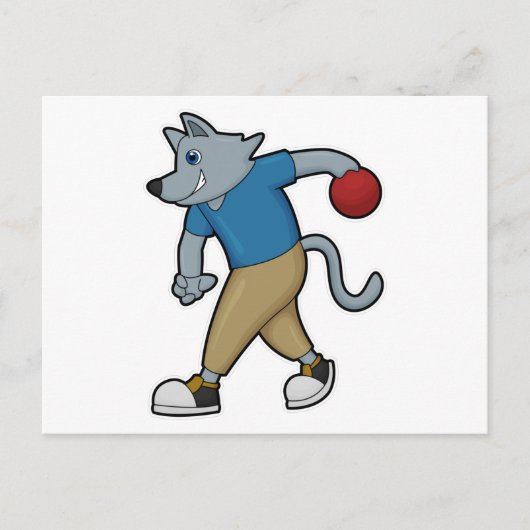 ボウリングボールでボーリングに出る犬 ポストカード (正面)