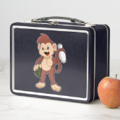 ボウリングボールでボーリングをするサル メタルランチボックス (インサイチュ)