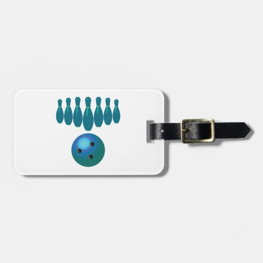 ボウリングボールとピンおもしろいスポーツ ラゲッジタグ (正面横)