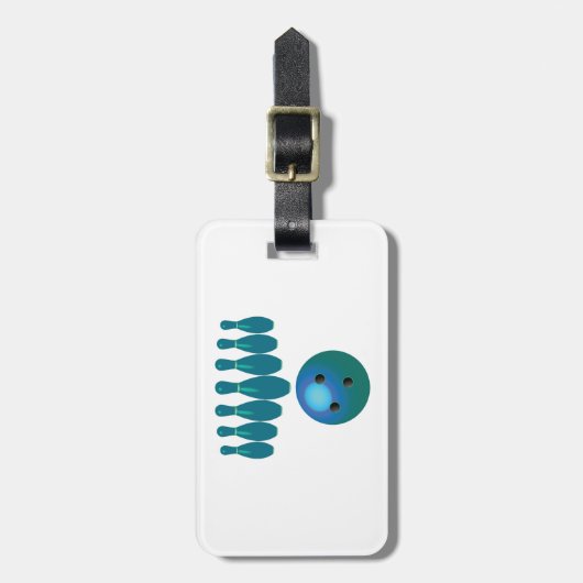 ボウリングボールとピンおもしろいスポーツ ラゲッジタグ (正面縦)