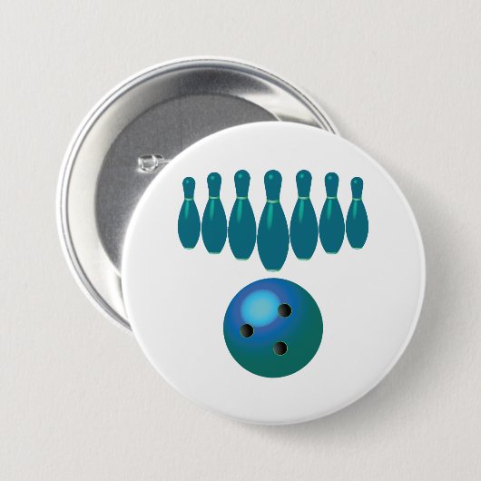 ボウリングボールとピンおもしろいスポーツ 缶バッジ (正面&裏面)