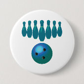 ボウリングボールとピンおもしろいスポーツ 缶バッジ (正面)