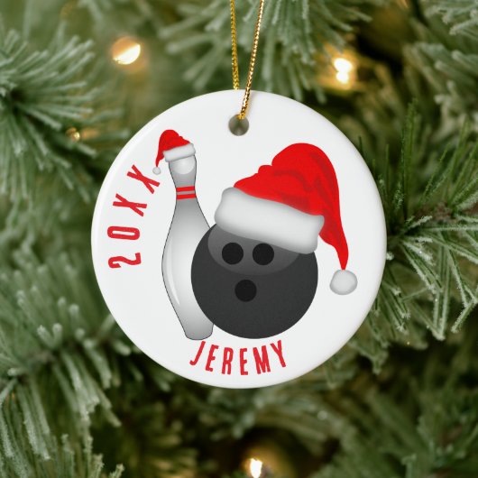 ボウリングボールとピンのクリスマス セラミックオーナメント (ツリー)
