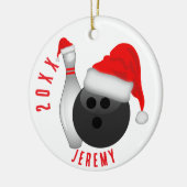 ボウリングボールとピンのクリスマス セラミックオーナメント (左)