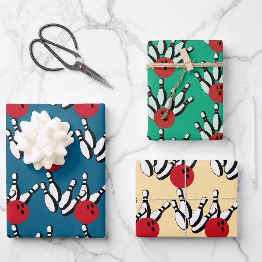 ボウリングボールとピンのデザイン ラッピングペーパーシート (正面)