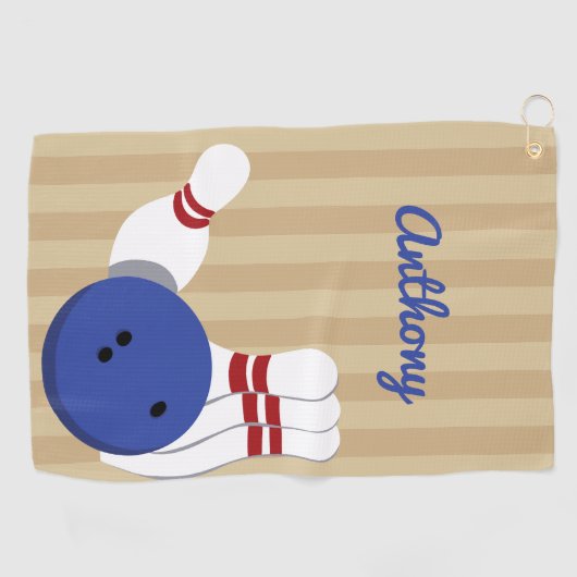 ボウリングボールとピンパーソナライズされたタオル ゴルフタオル (横)