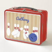 ボウリングボールとピンパーソナライズされた メタルランチボックス (正面)