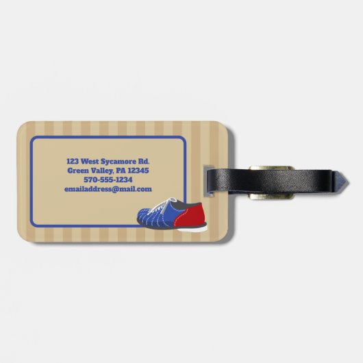 ボウリングボールとピンパーソナライズされた ラゲッジタグ (裏面横)