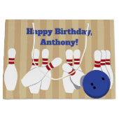 ボウリングボールとピンパーソナライズされた ラージペーパーバッグ (正面)