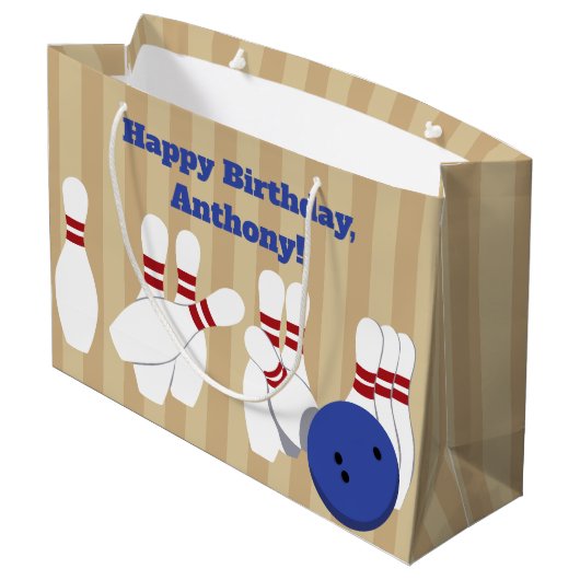 ボウリングボールとピンパーソナライズされた ラージペーパーバッグ (裏面アングル)